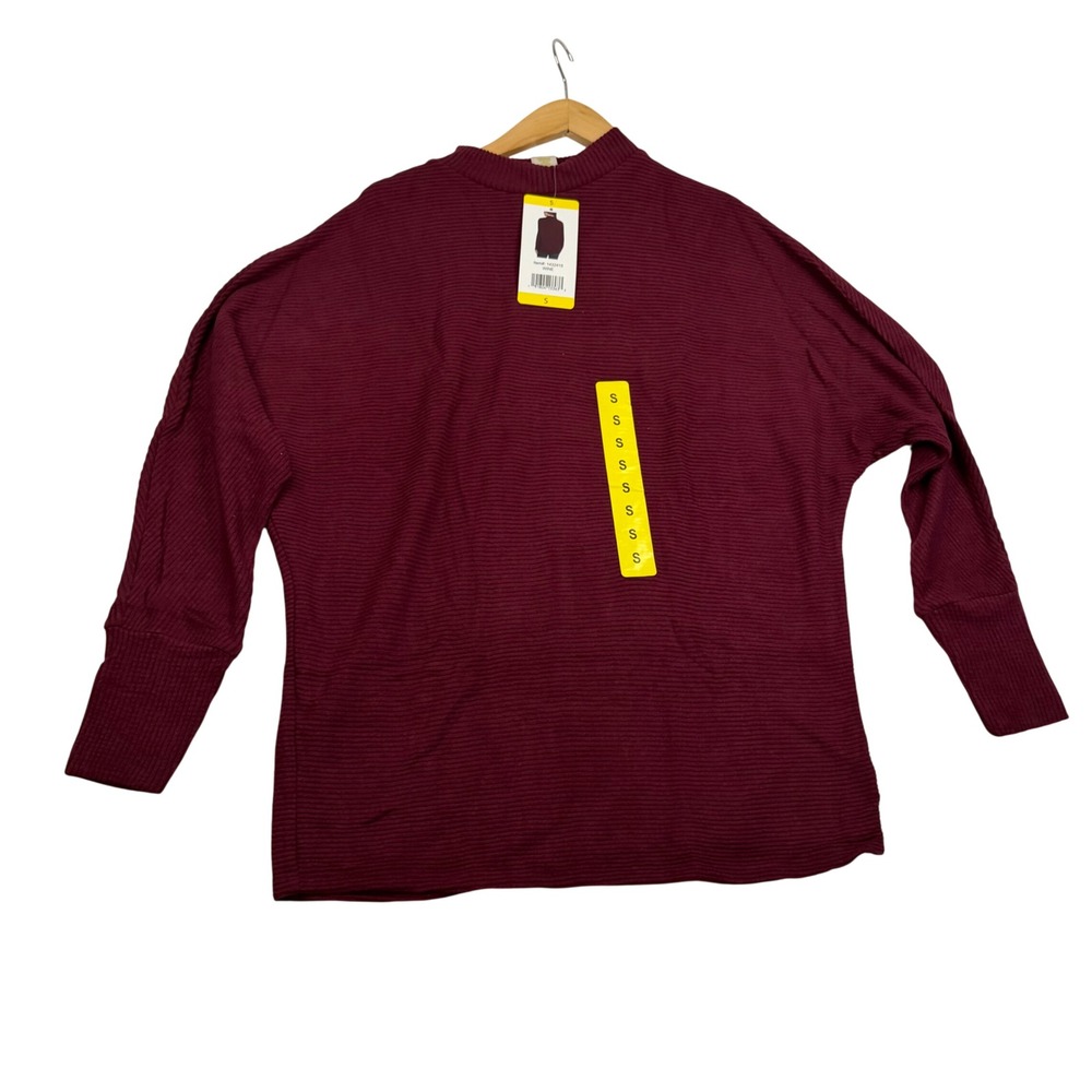 Matty M Womens Ribbed Mock Neck Top Wine Burgundy Oversized Long Sleeve S NEW